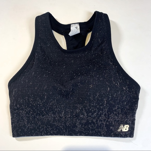 Med New Balance glittery black racerback sports bra - Picture 1 of 9